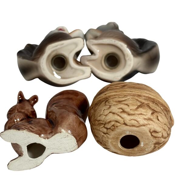 Vintage Lot 2 Squirrel Ceramic Salt Pepper Shakers - Cute Couple & Walnut - Picture 8 of 10